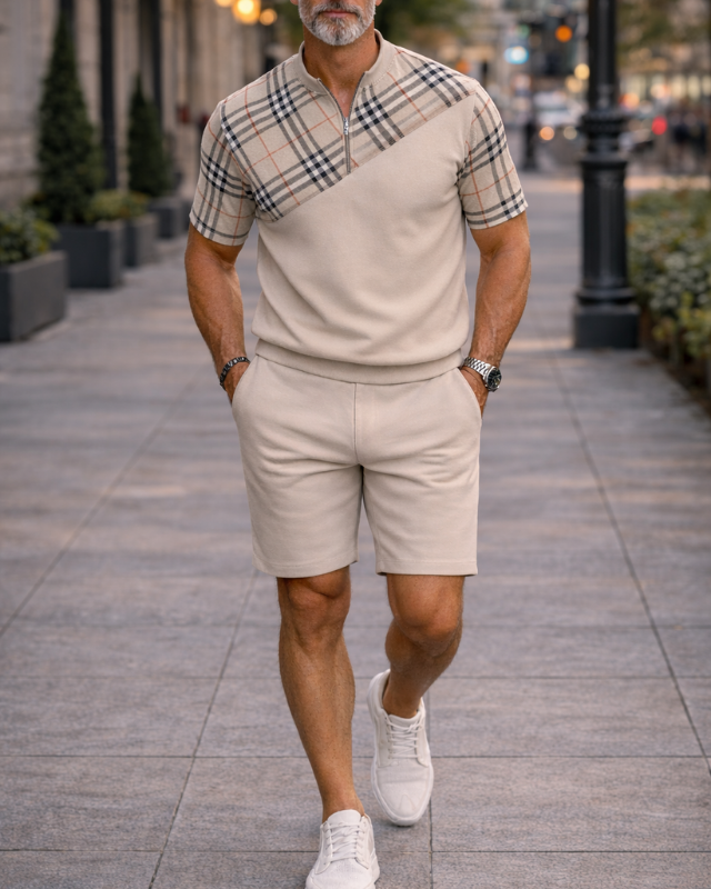 Short Sleeve Zipper Two-Piece Set