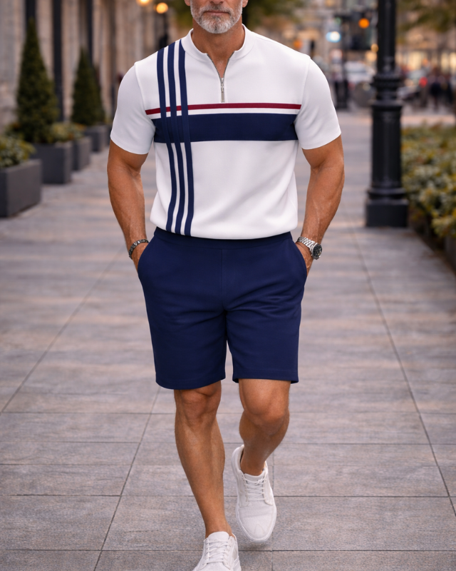 Short Sleeve Zipper Two-Piece Set