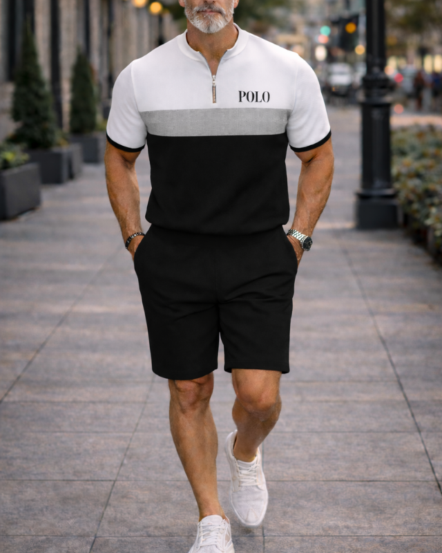 Short Sleeve Zipper Two-Piece Set