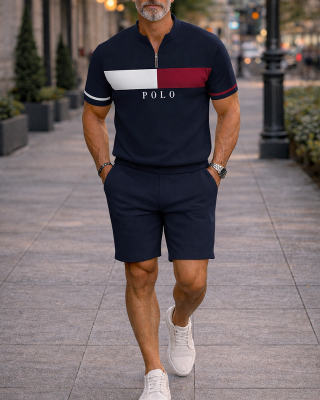 Short Sleeve Zipper Two-Piece Set