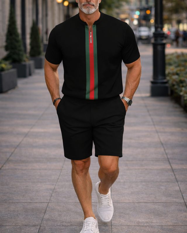 Short Sleeve Zipper Two-Piece Set