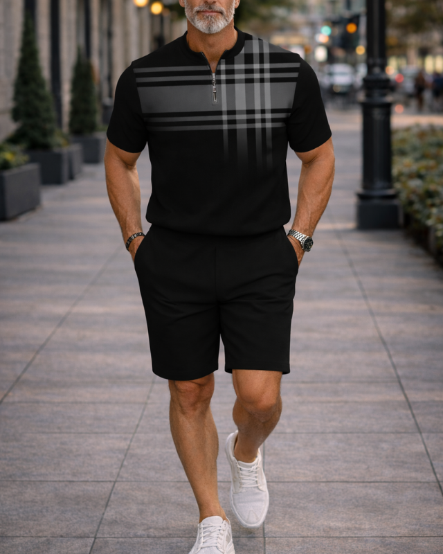 Short Sleeve Zipper Two-Piece Set