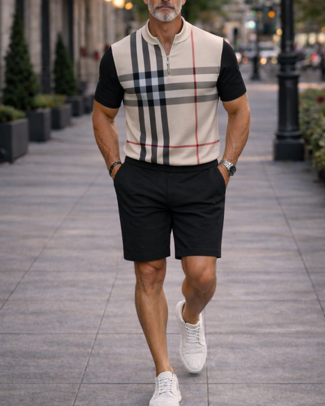 Short Sleeve Zipper Two-Piece Set