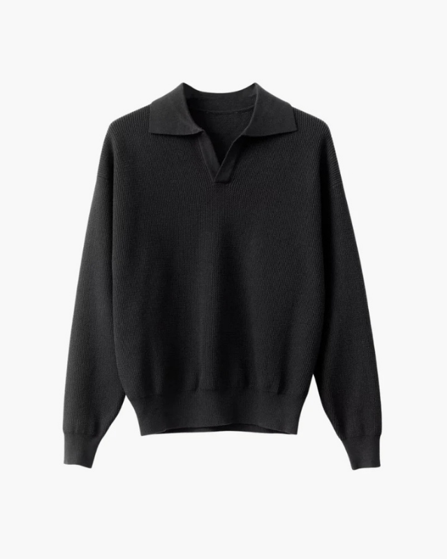 Textured Knit Polo Sweater